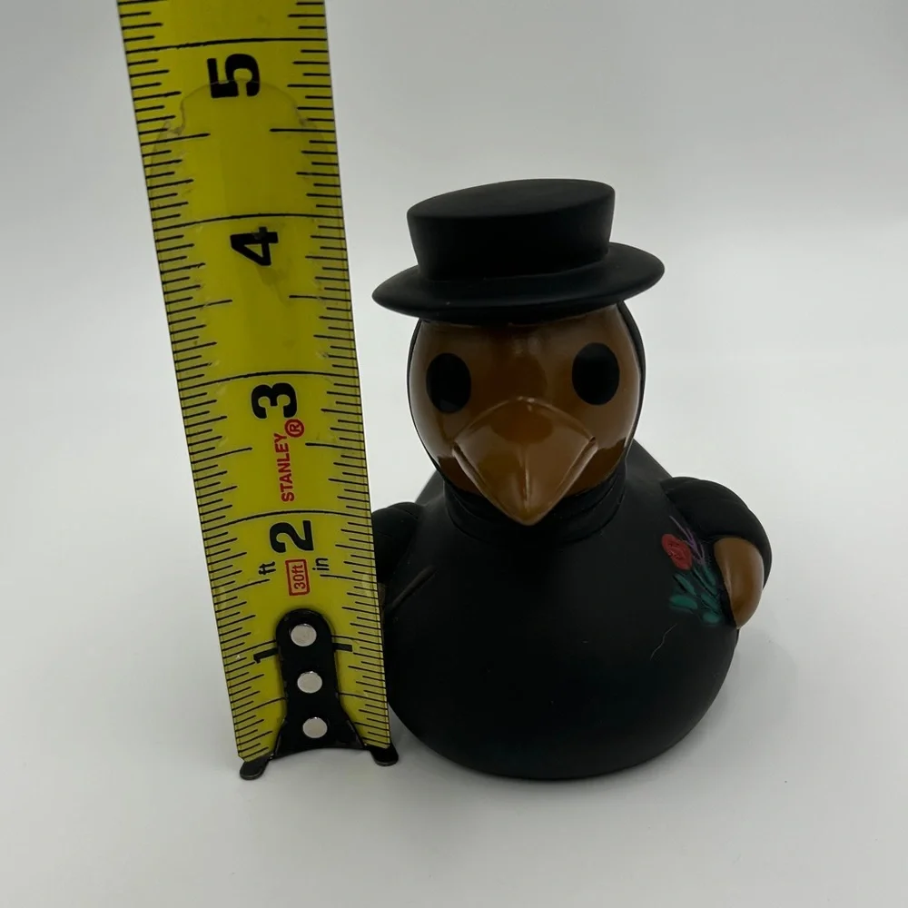 Plague doctor rubber ducky black yellow ducktor squishy flowers 4 inch